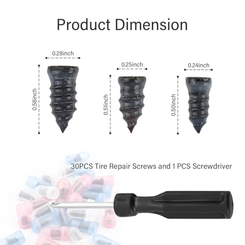 Image of Pack of 30 Tire Repair Kit with Plugs,Self-Service Tire Repair Plugs with Screwdriver for Tire Puncture Repair,3 Size Screw in Tire Plugs Flat Tire Repair Kit for Most Cars (30PCS)