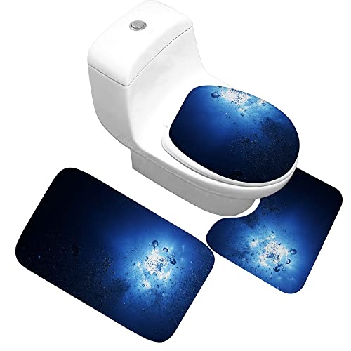 Badematten Set,Badematten Teppich-Set 3-Teiliges Meeresboden-Blasen 3D-Druck Rutschfeste Badematten Weiche Mikrofaser…