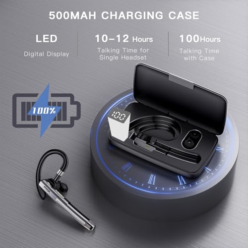 Bluetooth Headset, 100Hrs Bluetooth 6.1 Earpiece, HD Audio, Mute Button - image 5