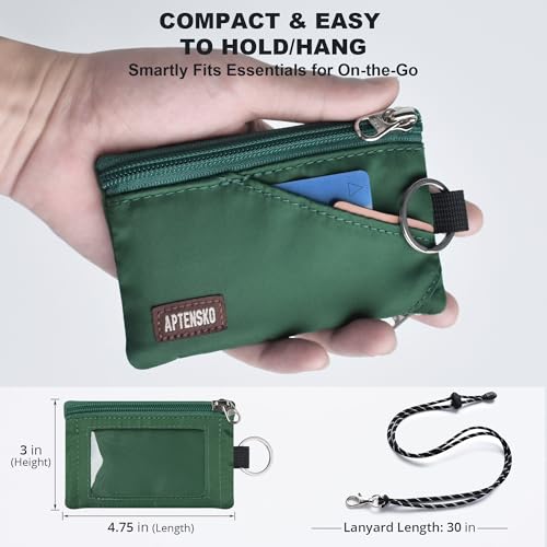 Image of RFID Blocking Travel Wallet with Adjustable Lanyard, Small Nylon Zipper Pouch and Badge Holder for ID, Credit Cards, Cash, Keys, Commuters (Forest Green)