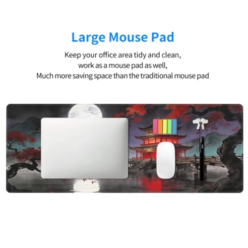 Image of Black Red Teal Japanese Mouse Pad 31.5x11.8 XL Anime Mountain Lake Pavilion Tree Extended Large Mousepad Keyboard Mouse Mat Desk Pad with Non-Slip Rubber Base Stitched Edges for Home Office Game