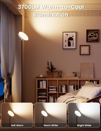 Image of UFO LED Torchiere Floor Lamp with RGB Ambient Light, 42W 3700LM Bright Dimmable Sky Lamp,71in Modern Tall Standing Lamp with Remote Touch Control&Timer,for Living Room Bedroom Office Gaming Room,Black