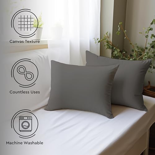 Image of Encasa XO Throw Pillow Covers 12x20 in Set of 2 Grey | No Inserts | Cotton Pillow Covers for Living Room, Bed, Sofa, Couch | Decorative Cushion Covers with Improved Zipper