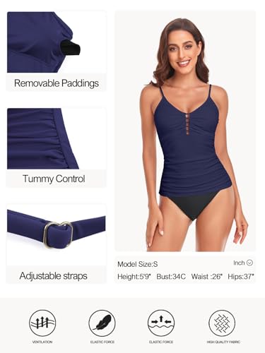 Ocean Blues Women's Retro Tankini Swimsuit Shirring Tummy Control Tankini Top Only4