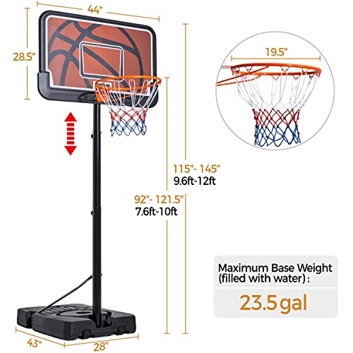 Yaheetech Portable Basketball Hoop Height Adjustable 7.6-10ft Basketball Goal System with 44 Inch PE Backboard and 2 Wheels Black/Orange by Yaheetech - Image 2