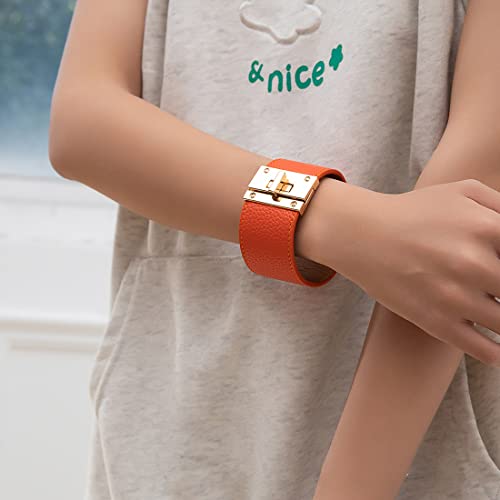 Rantanto Bracelets For Women, Leather Wrap Bracelet For Women, Casual Handmade Leather Cuff Fashion Bangle Bracelet, Orange #TOP4