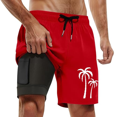SUWBMHWE Men's 7 Inch Swim Trunks with Compression Liner Stretch Quick Dry Swim Shorts Swimsuits with Pockets 2025
