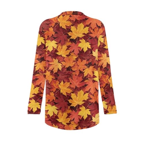 Image of Fall Maple Leaf Cardigan Sweaters for Women Long Sleeve Cardigan Soft Drape Open Front Dusters V-Neck Jackets Dressy