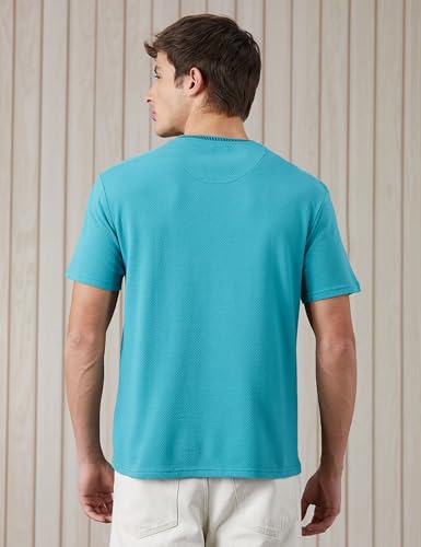 Image of Amazon Brand - Symbol Men's Cotton Rich Relaxed Fit Textured Knit Tshirt | Popcorn Knit Solid Tshirts | Half Sleeves | Textured Knit (Available in Plus Size)