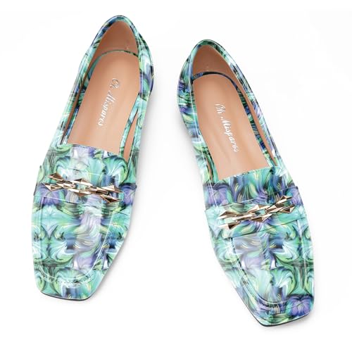 Image of Oh Mispares Womens Loafers Square Toe Low Heel Penny Loafers Fashion Comfortable Slip on Flats Casual Dressy Shoes for Women Work Office Patent Leather