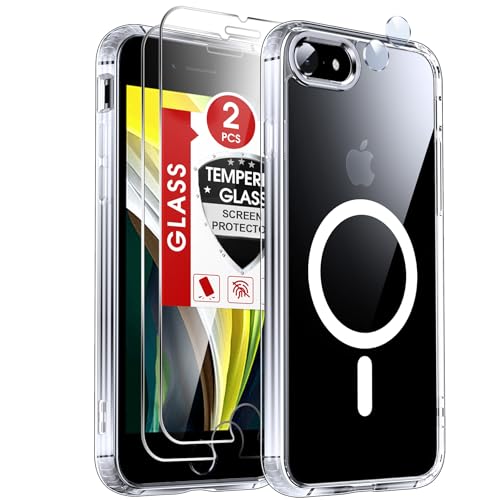 LeYi for iPhone SE-Case Clear: iPhone-8 Phone Cases with [Screen Protector X2+ Camera CoverX2] iPhone 7 SE3 3rd Generation SE2 2nd Gen for Magsafe Magnetic Funda para i iPhone8 iPhone7, Transparent