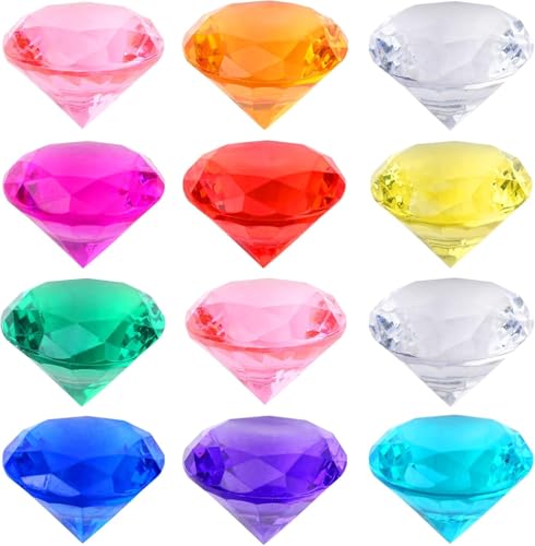 Realjoy 12 Stück Edelsteine für Kinder, 40mm Groß Acryl Diamanten,Diamantkristalle Transparent,Kunststoff Diamanten Deco für Vasen, Tischdeko, Party Mitgebsel, Hochzeit(10 Farbe)