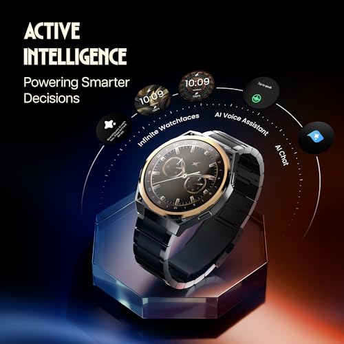 Image of Fastrack Marvellous FX3 Smartwatch with 1.43 inch AMOLED Display, Metal Case & Strap, Slim 10.4mm Design, AI Watchfaces, BT Calling, HRM, SpO2 & Sleep Tracking, IP68, Additional Silicone Strap - Brown