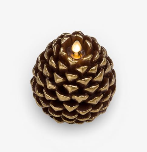 Image of Luminara EXC COL Pinecone Flameless Candles Pine Cone Figural, Real Wax Unscented LED Candles, Battery Operated with Timer (Metallic Cappuccino, 3.9 inch x 4.3 inch)