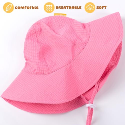 Image of HONGTEYA Baby Sun Hat Toddler Girl Beach Hat Sun Protection Adjustable Outdoor Summer Wide Brim Bucket Hat for Infant Kids