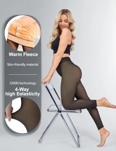 Image of Fleece Lined Tights Footless Women Sheer Warm Pantyhose Leggings Toeless Fake Translucent Thermal Thick Winter No Feet Tights