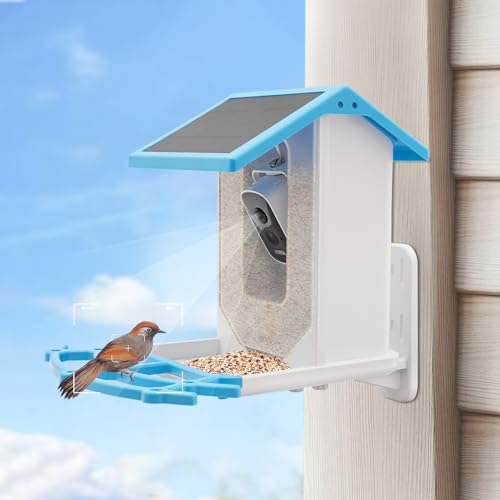 SuperHandy Smart Bird Feeder with Camera - Solar Powered, 4MP HD Live Video & AI Bird Recognition, PIR Sensor Auto-Notification, 2.4GHz WiFi, Waterproof for Garden & Yard Watching