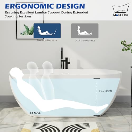 Image of 70 inch Acrylic Freestanding Bathtub, Double Ended Free Standing Tub, Soaking Tub with Integrated Slotted Overflow, Toe-Tap Chrome Drain, cUPC Certified, Glossy White