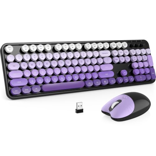 Image of MOFII Wireless Keyboard and Mouse Combo, 2.4 GHz Full-Size Retro Round Keyboard and Mouse, Plug and Play, 8 Multimedia & Shortcut Keys for Mac, Windows, Laptop /Desktop /PC - Black Purple Gradient