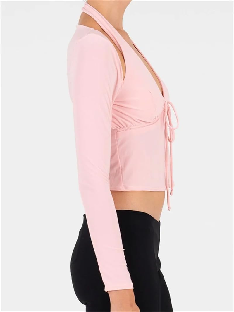 Donne senza spalline Tank Crop Top Solido Backless senza spalline Camis con Manica Lunga Scrollate di spalle Camicia Fondo