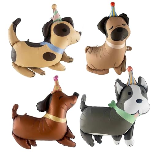 Pet Dogs Balloons Birthday Party Decorations, 4pcs Cute Puppy Husky Sausage Haba Spotted Dog Suitable for Animal Themed Birthday Party Decoration Dog