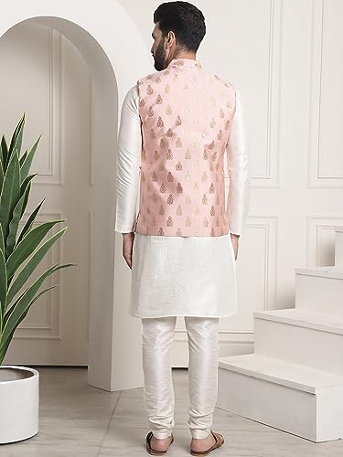 Image of SOJANYA (Since 1958 Men's Silk Blend Kurta Pyjama & Embroiderd Nehrujacket Combo