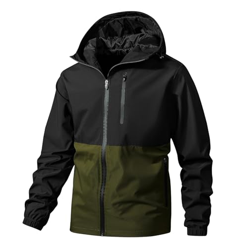 Men's Lightweight Waterproof Two Tone Zip Up Hooded Jacket Outdoor Shell Jacket for Hiking Travel