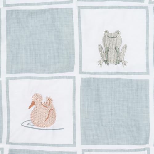 Image of Lambs & Ivy Froggy & Friends Embroidered 3-Piece Baby Crib Bedding Set | Includes luxury patchwork quilt, 100% cotton fitted crib sheet, and crib skirt.