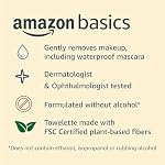 Amazon Basics Makeup Remover Wipes, Fragrance-Free, Alcohol-Free, Gentle Cleansing, Plant-Based, Dermatologist Tested, Removes Waterproof Mascara, Resealable, 25 Count, 1-Pack - Image 3