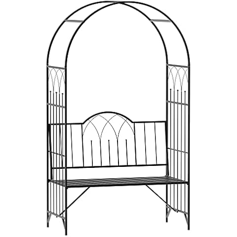Outsunny Garden Metal Arch Bench Outdoor Patio Rose Trellis Arbour Pergola for Climbing Plant Antique Style 2-Seater Chair Cover