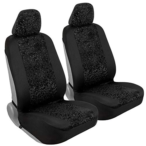 BDK Black Leopard Car Seat Covers for Front Seats, Animal Print Front Seat Cover Set with Matching Headrest, Sideless Design for Easy Installation, Fits Most Car Truck Van and SUV, (Pack of 2)