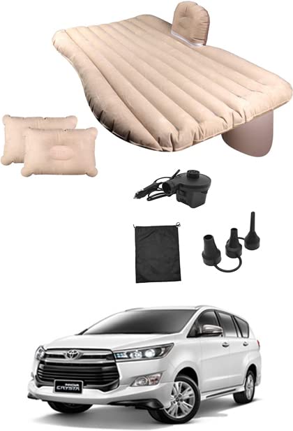 AYW Beige Car Bed Mattress for Rest,Travel, Car Back Seat Air Inflation Bed Universal Air Couch with Two Air Pillows, Car Air Pump and 1 Repair Kit for Innova Crysta Universal for All Models