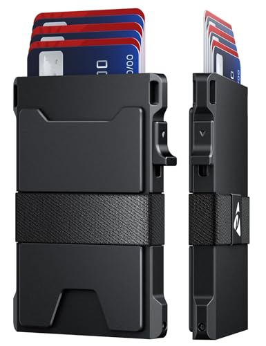 dwnkove Mens Wallet Credit Card Holder, Wallets for Men, Aluminum Minimalist Metal Pop Up Wallet with Durable Expandable Backplate, RFID Blocking, Front Pocket Card Cases, Holds 12+ Cards Plus Cash