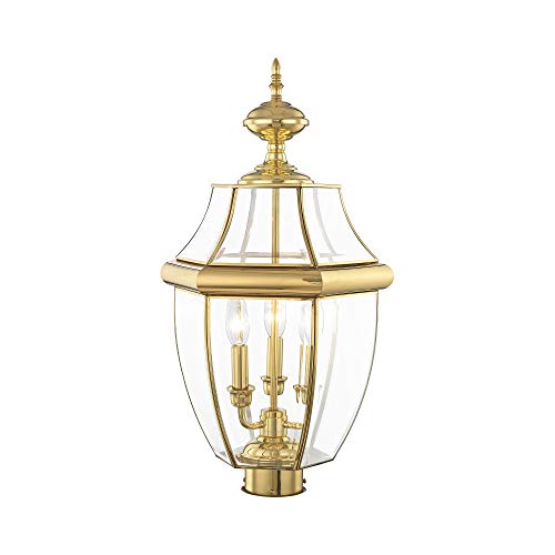 Image of Livex Lighting 2354-02 Monterey 3-Light Fixture, Polished Brass | Dimensions: 17 inch x 9 inch x 11 inch; Clear Beveled Glass; Solid brass construction