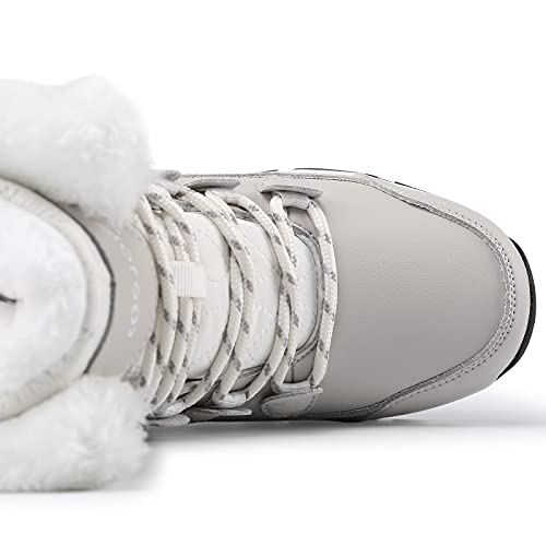 Coojoy Womens Winter Snow Boots Waterproof Shoes Tennis Walking Comfortable Hiking Booties Furry Mid Calf Warm Lightweight Beige,Us9 Eu41 thumb #2