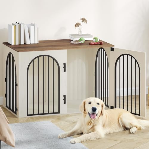 Hzuaneri 108cm Cage pour Chiens, Table d’Appoint, Niche Moderne pour Chiens Intérieur, Cage Chien de Taille Moyenne, Maisonnette pour Animaux, 3 Portes,...
