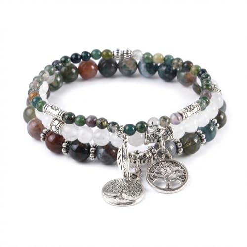 Image of YGLINE Tree of Life Yoga Healing Stone Bracelets,Multilayer Lotus Chakra Stone Reiki Bracelet Sets,Anxiety Crystal Natural Stone,for Women Stress Relief