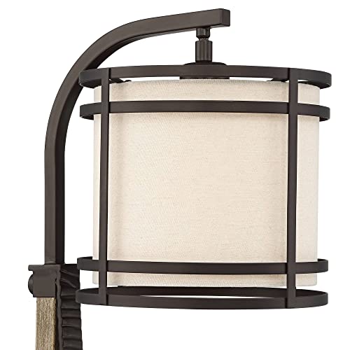 Franklin Iron Works 15-1908-510 Gentry Industrial Desk Table Lamp 22 Inch High With Usb And Ac Power Outlet In Base Oil Rubbed Bronze Faux Wood Metal Cage Oatmeal Drum Shade For Bedroom Living Room House Desk thumb #5