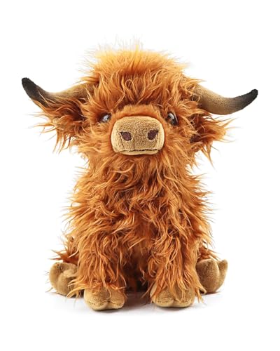 Sylona Highland Cow Plush Toy, Fluffy Highland Cow Teddy Stuffed Animals, Adorable & Safe Highland Cows Gifts for Kids, Boys, Girls – Perfect Cuddly Companion (Brown)
