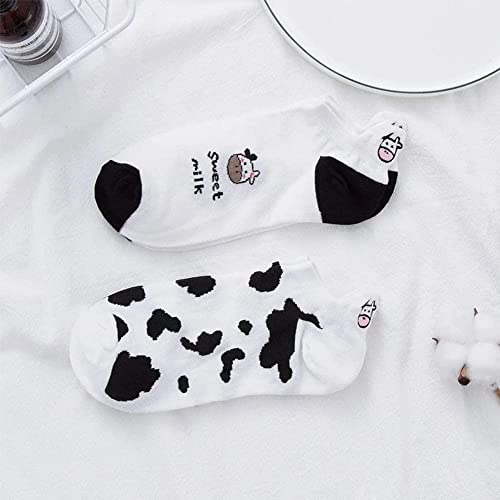 Image of 1 Pair Socks, Funny Women, Trendy Cotton Hosiery, Cow Print, Black White Short, Casual Ankle Socks(A), Cotton Kawaii Embroidered Funny for Women Girls Ankle