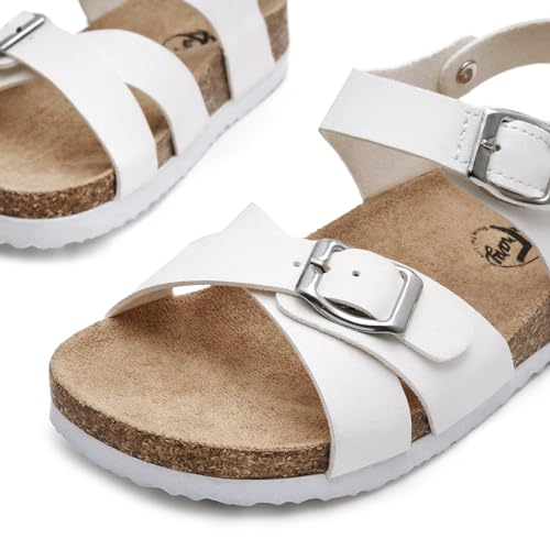 Image of Trary Girls Sandals Open Toe Casual Summer Shoes with Cork Footbed Comfortable Flat Sandals for Little Kids