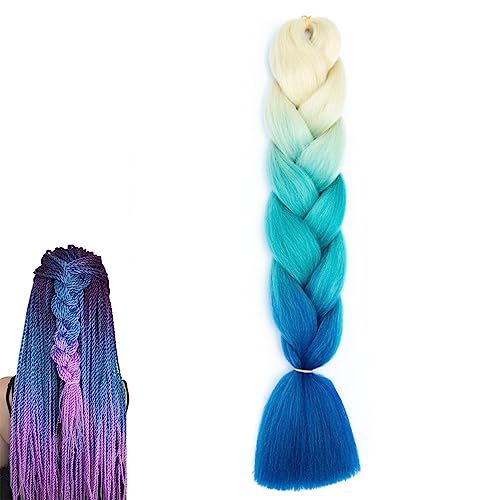prinfantasy Hair Extension 24 inch Ombre Braiding Pretty Synthetic Braid Hair Extensions Braids for Women Blue and Blonde 1s for Women GBBZ113