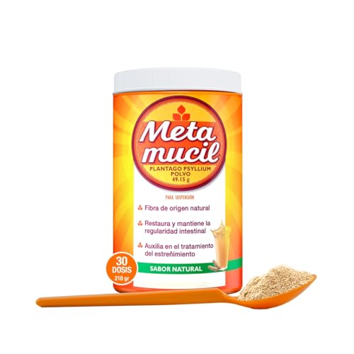 Vitamínicos, Metamucil - Fibra Multibeneficios, Salud Digestiva, Regula el Intestino, Sabor Natural, con Azúcar, 210 g, 30 Dosis