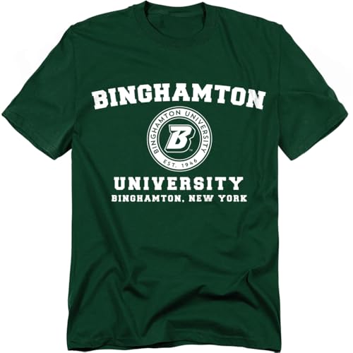 Binghamton University Official Institutional Logo Unisex Adult T-Shirt Hunter Green Large