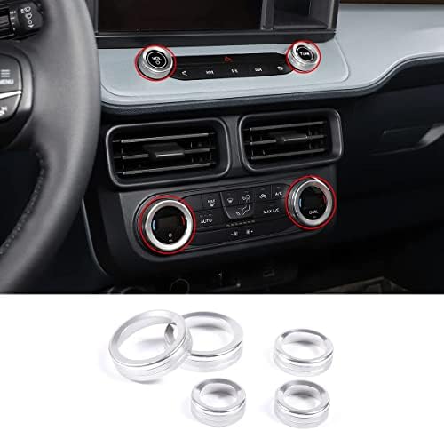 Air Conditioner Switch Knob Cover Fit for Ford Maverick 2022, AC Climate Control Knob Ring Air Conditioner Switch Cover, Air Conditioner and Volume Knob Cover 5PCS (Silver)