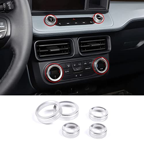 Air Conditioner Switch Knob Cover Fit For Ford Maverick 2022, Ac Climate Control Knob Ring Air Conditioner Switch Cover, Air Conditioner And Volume Knob Cover 5Pcs (Silver) #TOP1