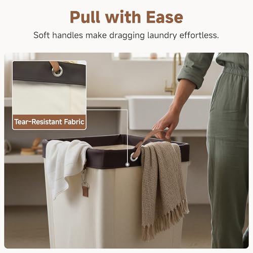 Image of StorageWorks 160L Laundry Basket with Wheels, Large Rolling Hampers for Clothing Organizer, Dirty Clothes Basket for Hotel, Home, Closet, Dorm, Beige (Pack of 2)