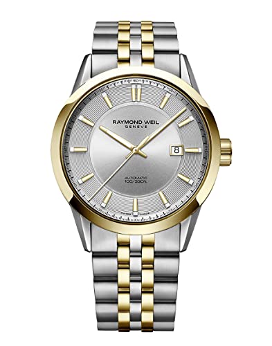 Raymond Weil Freelancer Men's Automatic Watch, Silver Dial, Indexes, Two-Tone Stainless Steel Bracelet, Yellow Gold PVD Plating, 42MM (Model: 2731-STP-65001)