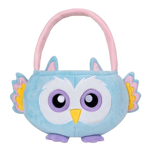 Beyond Your Thoughts Panier de Pâques en forme de chouette pour enfants, joli seau vide en peluche avec petites oreilles et poignée pour la chasse aux œufs, panier fourre-tout pour garçons, filles,