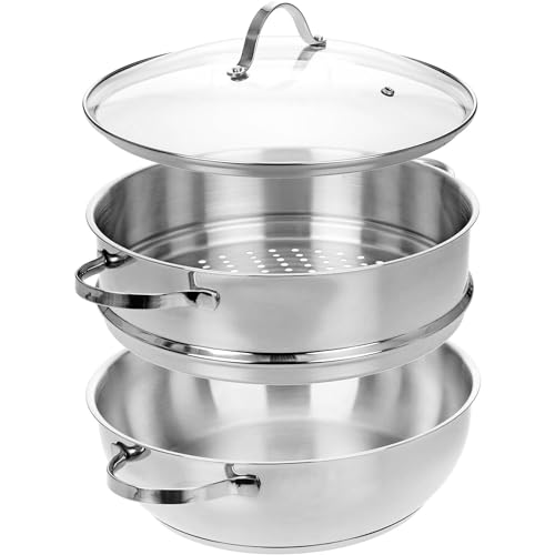 GRÄWE Topf mit 1 Dampfeinsatz und Glasdeckel, Kochtopf zum Dünsten, 28 cm, Dampftopf, Dampfgarer, Gemüse- und Kartoffeldämpfer, 28 cm, spülmaschinengeeignet, induktionsgeeignet